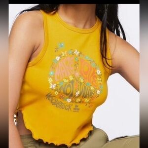 Woodstock Music Festival Make Love Not War Yellow Tank Women’s Size S
